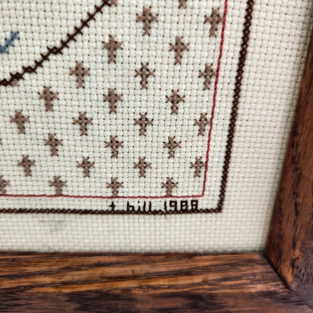 Framed Cross-Stitch with Brown Frame 